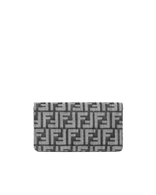 Fendi White Baguette Ff Jacquard Chain-Linked Wallet