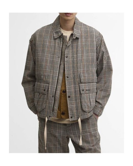 Barbour Gray Plaid-Pattern Drawstring-Hem Coat for men