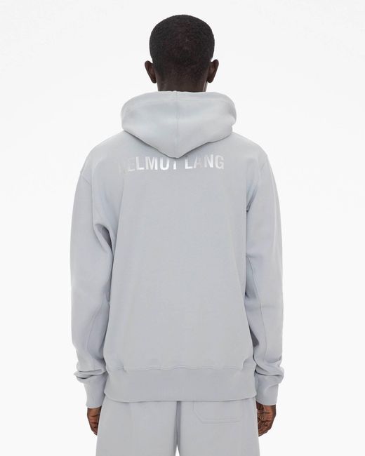 Helmut Lang Gray Logo-Print Cotton Hoodie for men