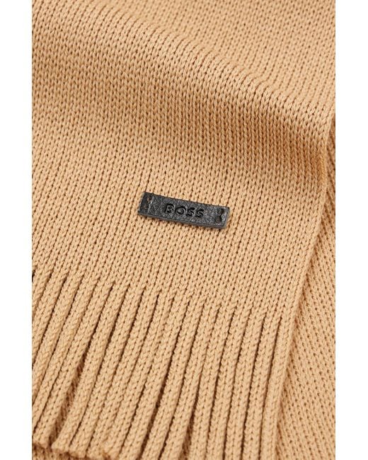 Boss White Boss Logo Patch Knitted Scarf for men