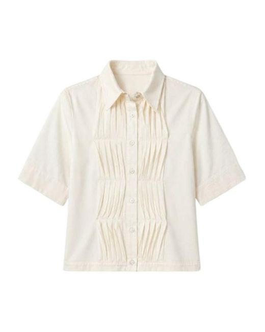 Seventy White Pleated Short-Sleeve Blouse
