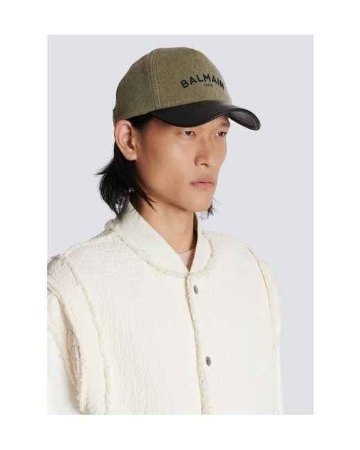 Balmain Green Cotton Cap With Logo for men