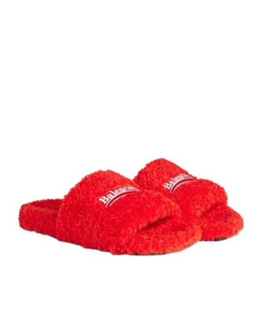 Balenciaga Red Logo Fleece Slides