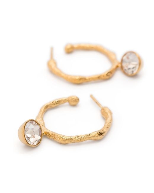 Forte_forte White Crystal-Pendant Hoop Earrings