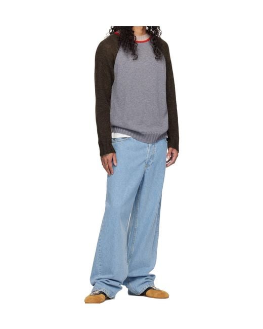 Edward Cuming Gray Crew Neck Wool Knit Sweater for men