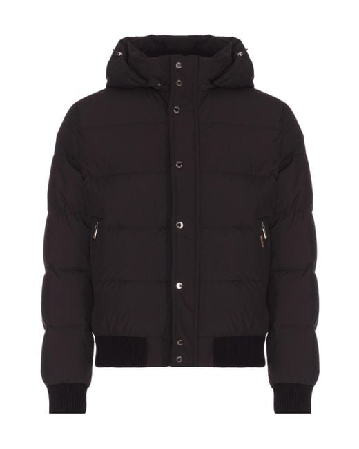 Moorer Black Hooded Quilted Bomber Jacket for men