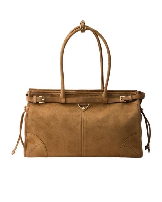 Prada Brown Bonnie Large Suede Handbag