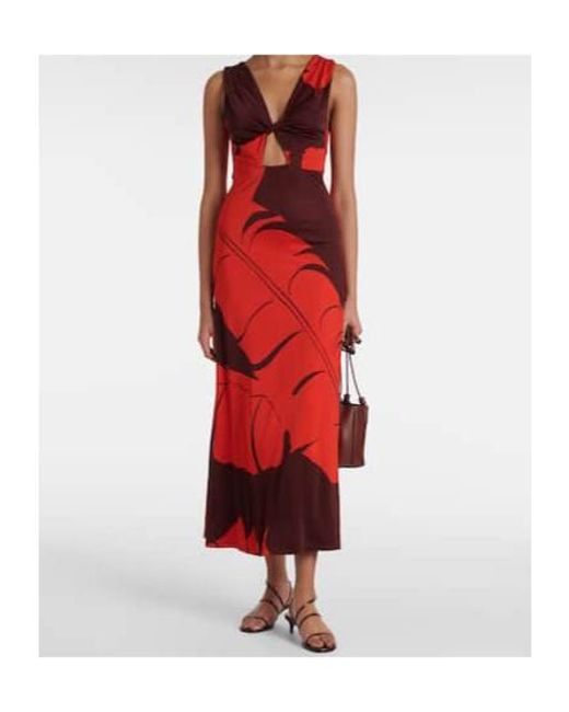 Johanna Ortiz Red Printed Jersey Maxi Dress