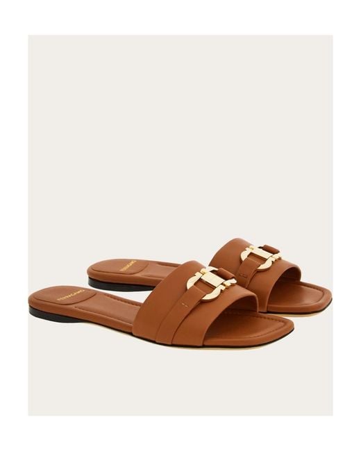 Ferragamo Brown Ferragamo Gancini-Buckle Open-Toe Slides