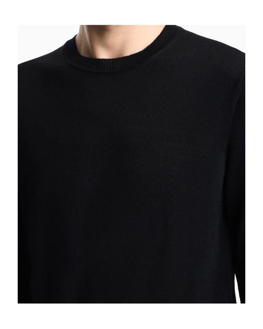 Emporio Armani Black Crew-Neck Virgin-Wool Sweater for men