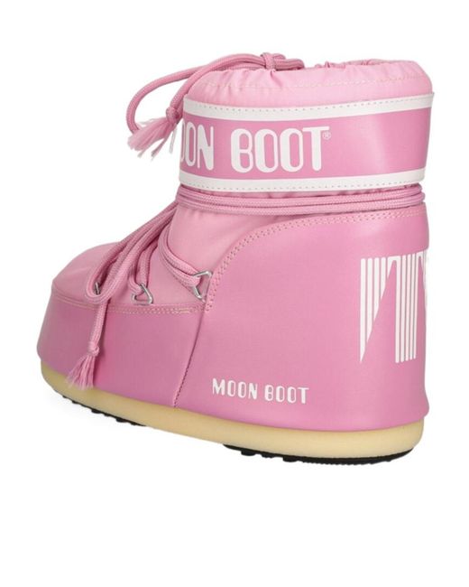 Moon Boot Pink Icon Logo Printed Lace-Up Boots