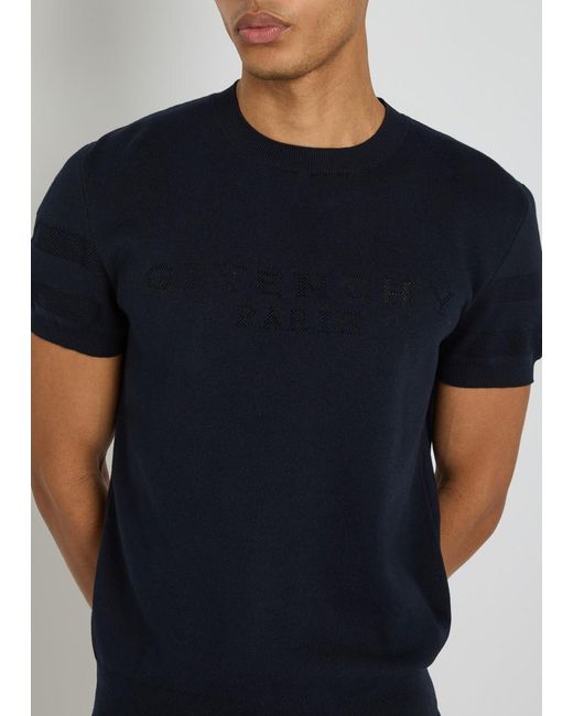 Givenchy Blue Textured Knit Logo Cotton-Blend T-Shirt for men