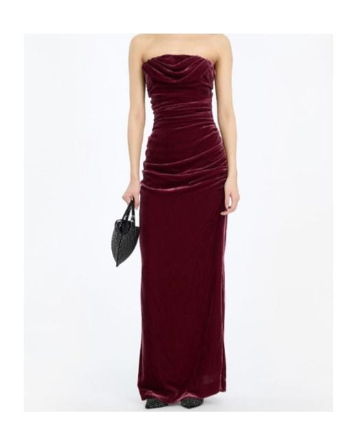 ROTATE BIRGER CHRISTENSEN Purple Silk Velvet Ruched Dress