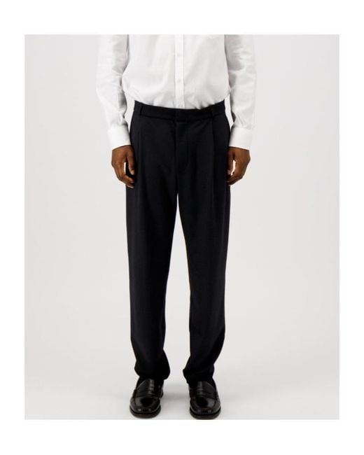 Harris Wharf London Black Pleated Trousers Superfine Merino for men