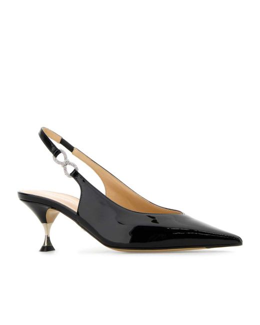 Mach & Mach Black Leather Crystal Bow Pumps