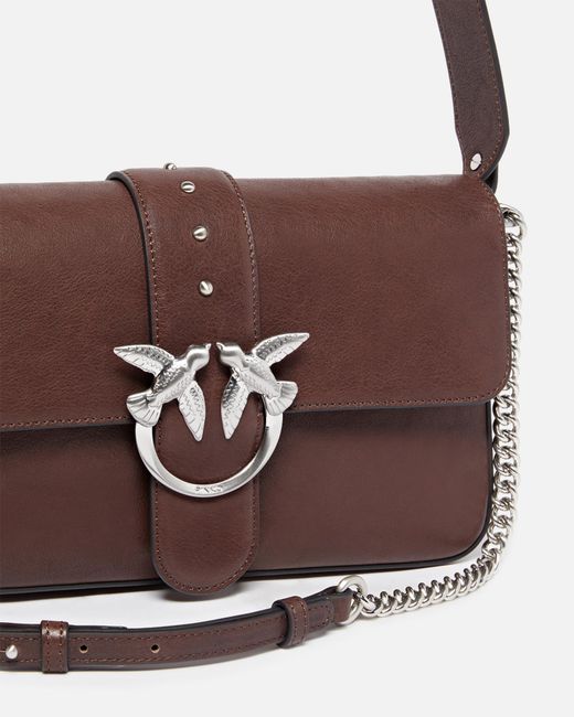 Pinko Brown Medium Leather Classic Love Slouchy Shoulder Bag