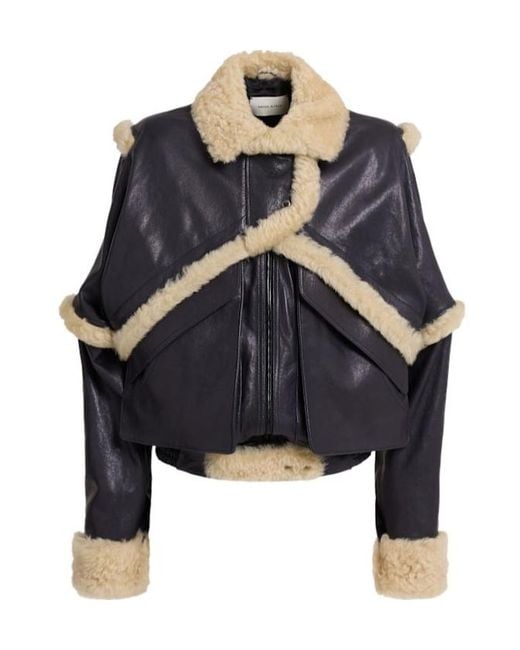 Magda Butrym Blue Leather Shearling Jacket
