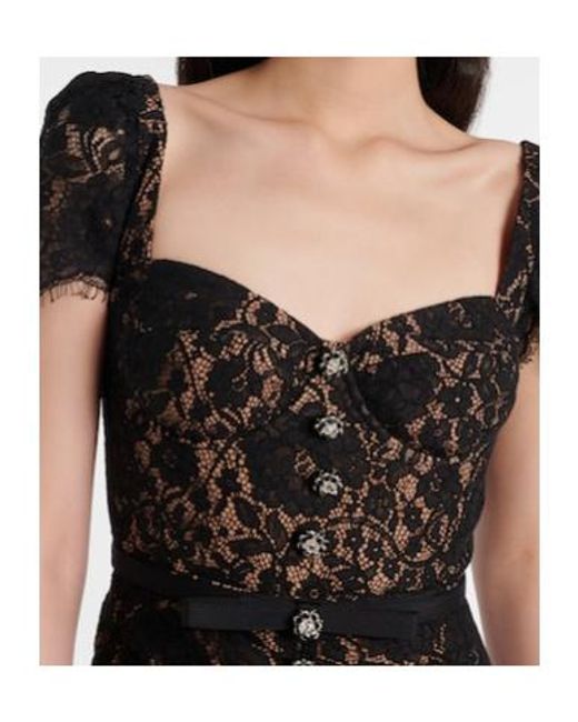 Self-Portrait Black Embellished Cotton-Blend Lace Midi Dress