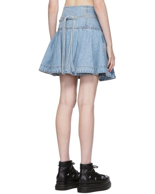 we11done Blue Logo Plaque Denim Mini Skirt