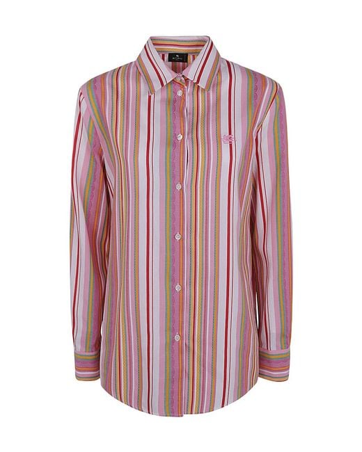 Etro Pink Striped Button-Up Shirt