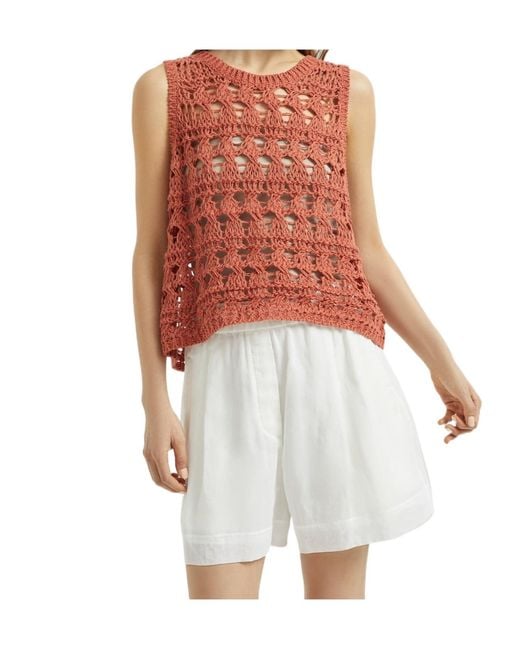 Brunello Cucinelli White Open-Knit Top