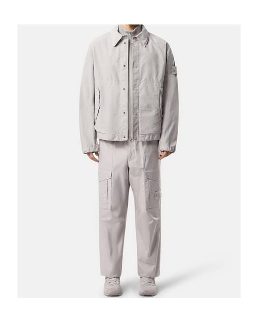 Stone Island Gray Logo Patch Buttoned Jacket for men