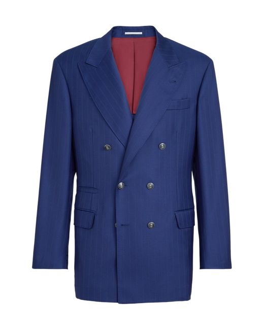 Brunello Cucinelli Blue Chalk-Stripe Blazer for men
