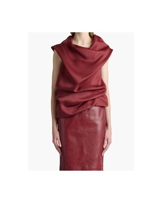 Khaite Red Luola Cowl Neck Asymmetric Hem Top
