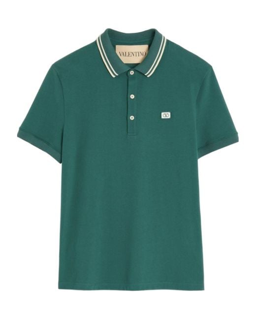 Valentino Green Vlogo Embroidered Short-Sleeved Polo Shirt for men