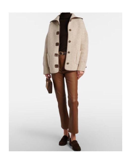 Joseph Brown Cropped Leather Bootcut Pants