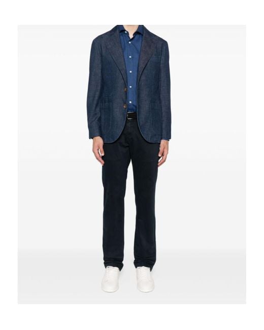 Brunello Cucinelli Blue Single Breasted Long Sleeved Blazer for men