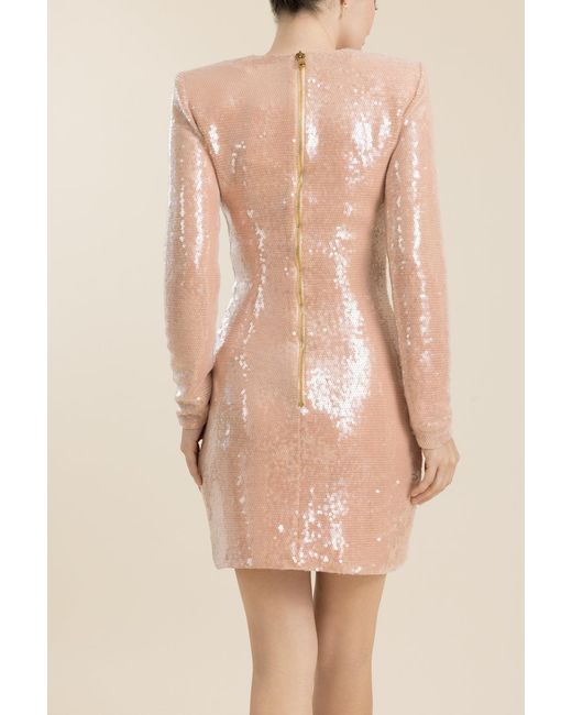 Balmain Pink Draped Sequin Mini Dress