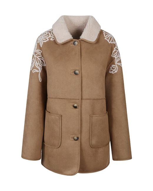 ERMANNO FIRENZE Brown Floral-Embroidered Suede Jacket