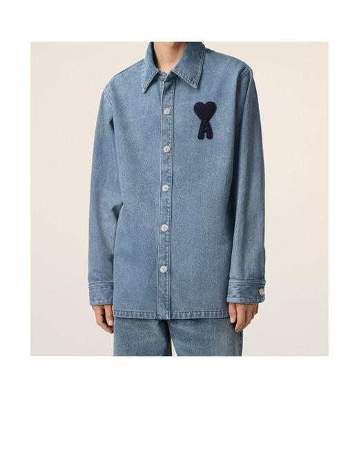 AMI Blue Ami De Coeur Denim Overshirt for men