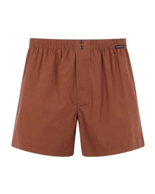 Dolce & Gabbana Brown Logo Patch Poplin Boxer Shorts for men