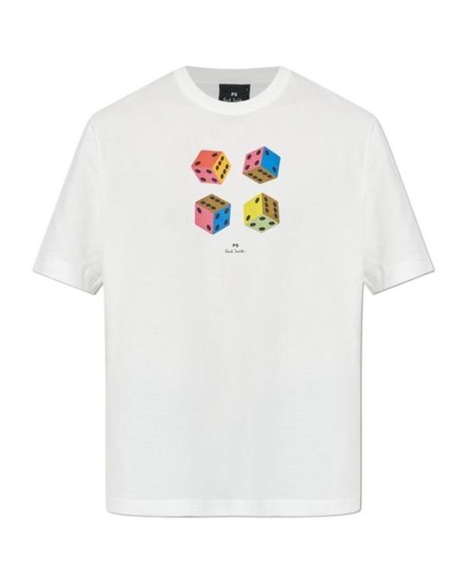 Paul Smith White Ps Paul Smith Dice Printed Crewneck T-Shirt for men