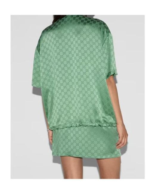 Gucci Green Relaxed Fit Gg Satin Zip Shirt