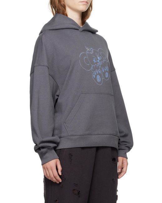 we11done Gray Monster-Print Cotton Hoodie