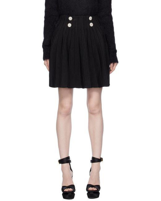 Balmain Black High-Waist Pleated Skater Skirt