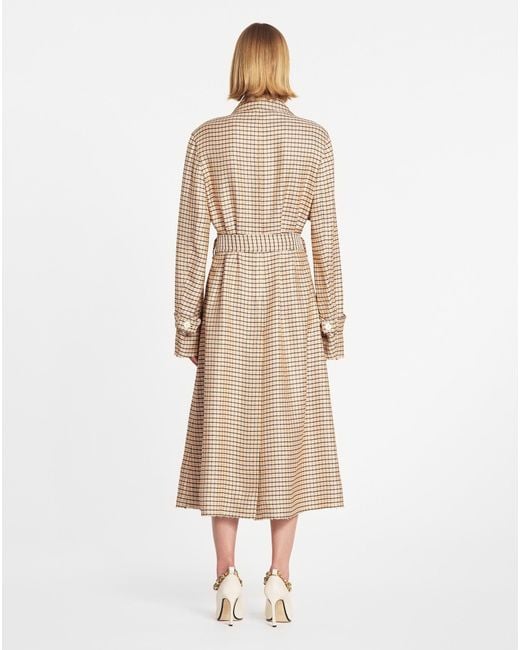 Lanvin Natural Checkered Belted Trench Coat