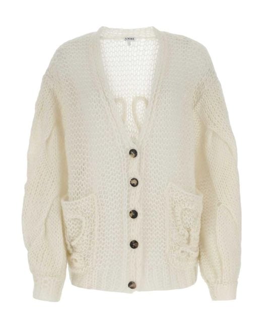 Loewe White Logo Cable Knitted Cardigan
