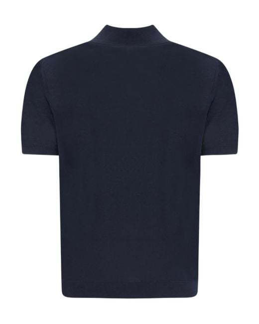 Malo Blue Fine-Knit Cotton Polo Shirt for men
