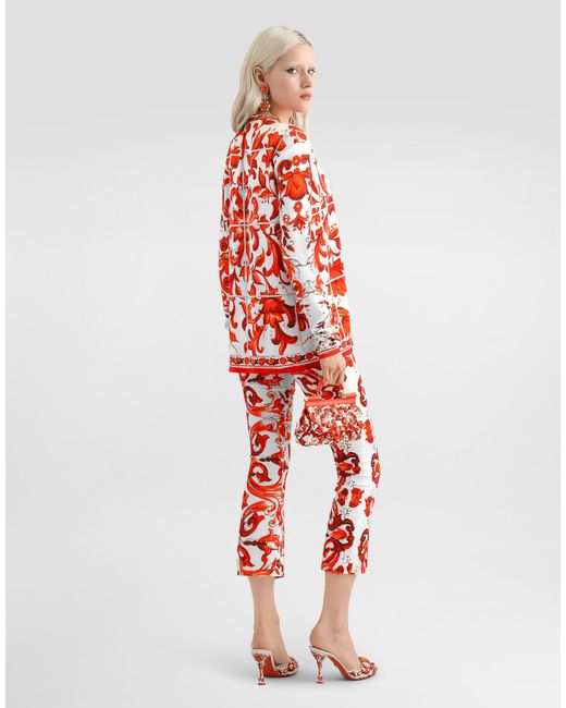 Dolce & Gabbana Red Majolica-Print Charmeuse Trousers