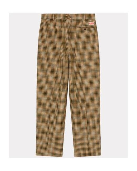 KENZO Natural Logo Patch Checked Pleated Tailored Trousers for men