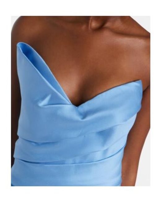 Monique Lhuillier Blue Draped Asymmetric Bustier Gown