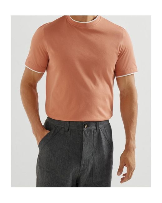 Brunello Cucinelli Brown Short Sleeved Crewneck T-Shirt for men