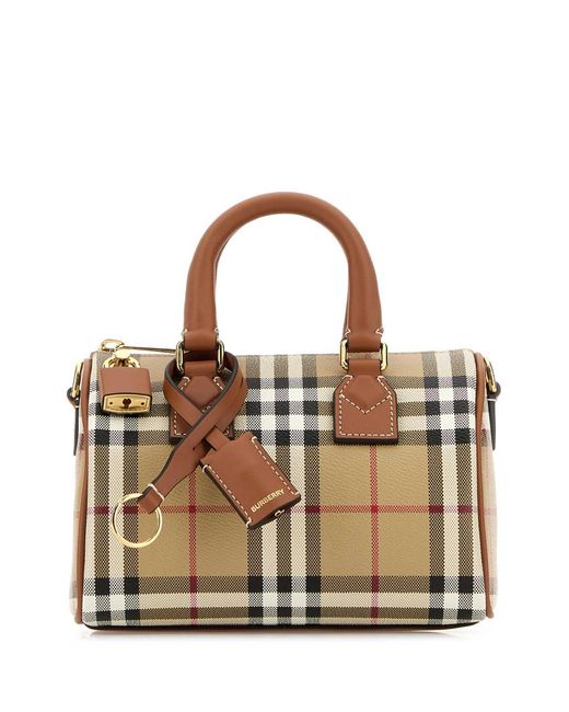 Burberry Brown Checked Zipped Mini Tote Bag