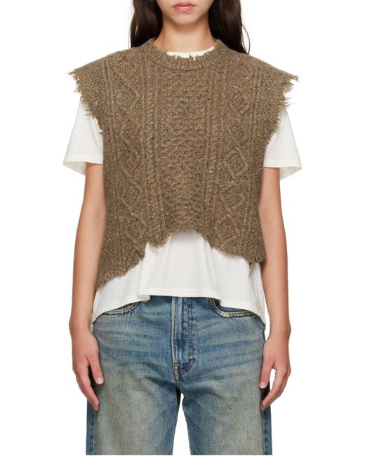 R13 Brown Cable-Knit Frayed Sweater
