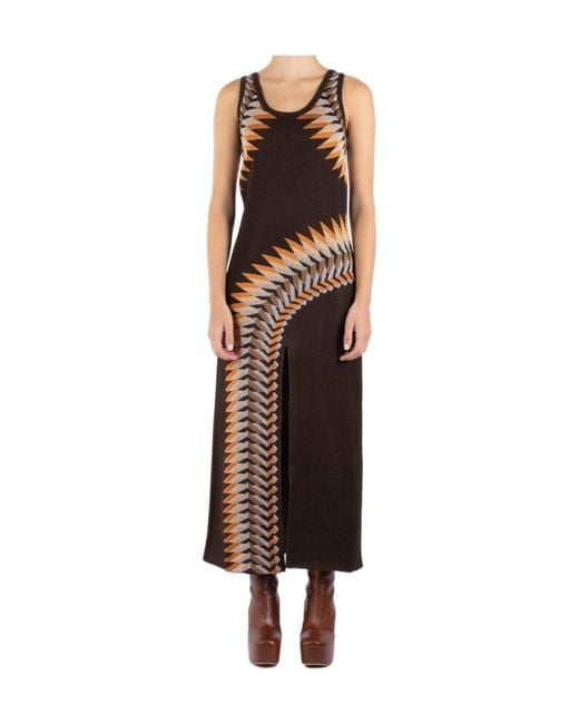 Rabanne Brown Graphic Printed Sleeveless Maxi Dress