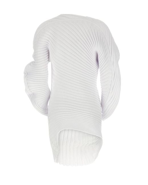 Issey Miyake White Ribbed Asymmetrical Top